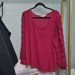 LOFT Magenta Ruffle Sleeve Blouse